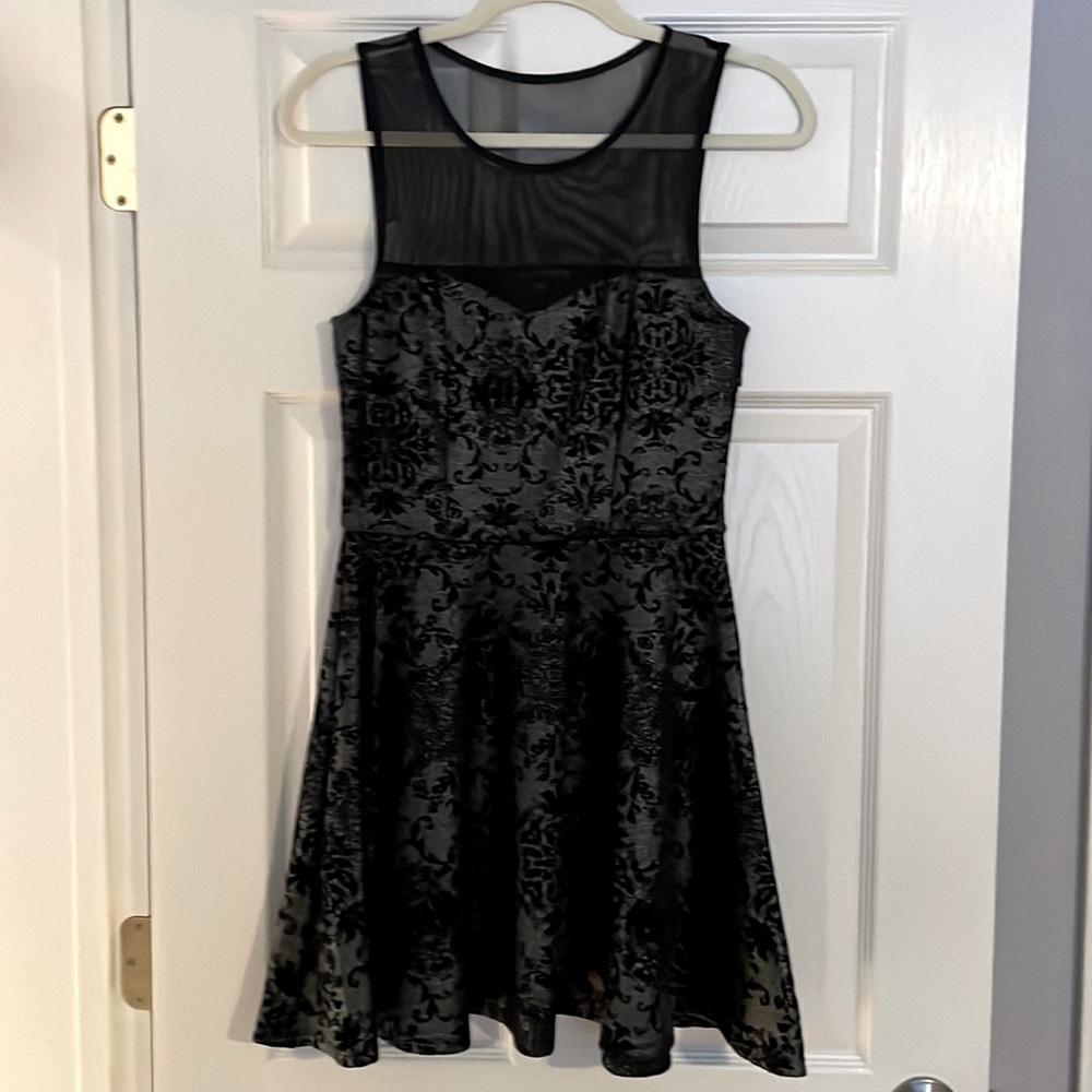 Gray Cocktail Dress with Black Velvet Print